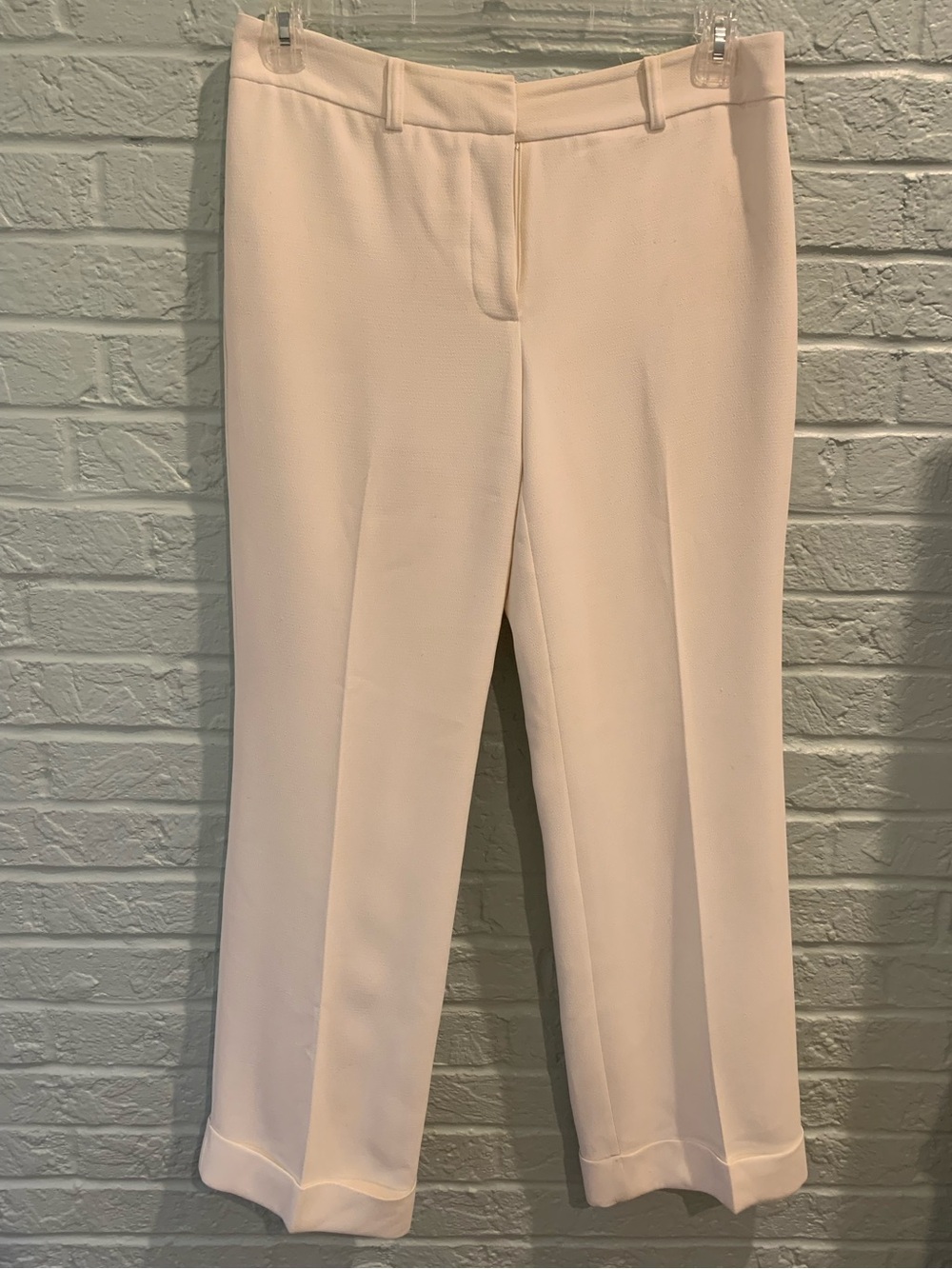 Ann Taylor Light Cream Straight-Leg Dress Trousers